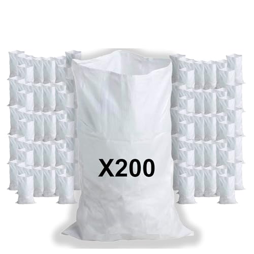 CREATIVES COULEURS - 200 Sacs à Gravats, 55 x 95cm, 55kg, Résistant et Réutilisable, En polypropylène tissé blanc, Sable, Terre, Gravier, Jardinage,...