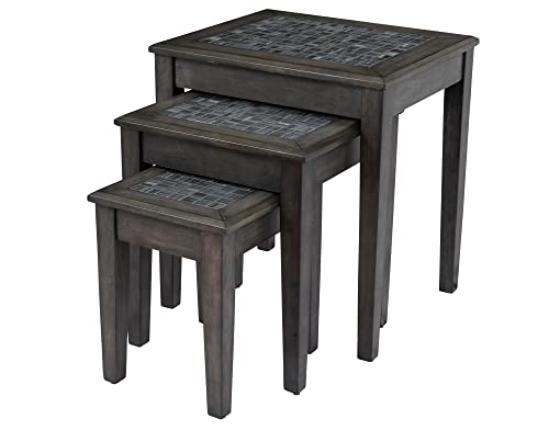 Jofran Grey Mosaic Nesting Tables, Large 21" Wx 17" D X 22" H, Medium 16.25" W X 15.25" D X 19" H, Small 12" W X 14" D X 15" H, Dark Finish, (Set Of 3) #TOP4