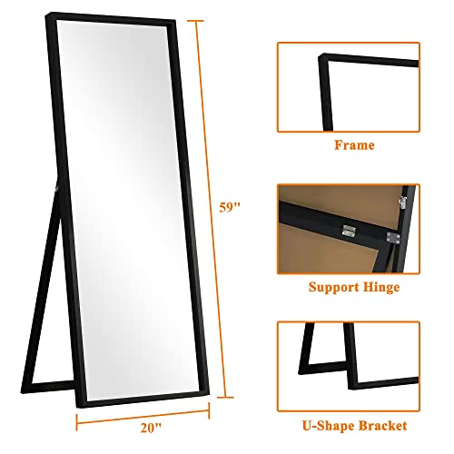 Neutype Full Length Mirror 59" X 20" Floor Mirror Wall Mirror Mdf Frame Dressing Mirror Hanging Or Leaning Against Wall Standing Mirror Bedroom Mirror Full Body Mirror Black With Stand #TOP3