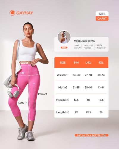 Image of GAYHAY High Waisted Capri Leggings for Women - Soft Slim Yoga Pants for Running Cycling Workout