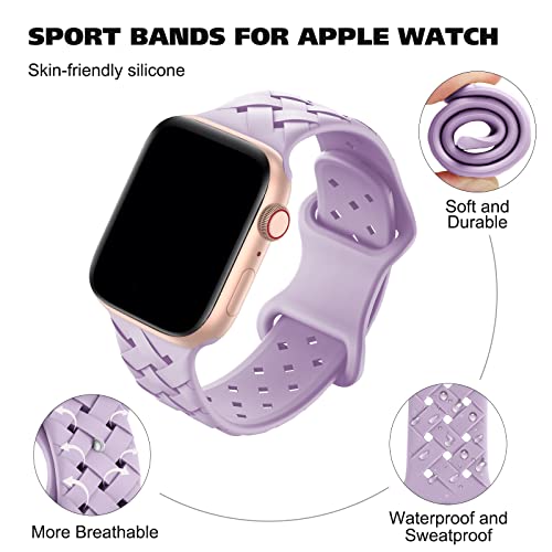 Image of Silicone Braided Weave Bands Compatible with Apple Watch 38mm 40mm 41mm 42mm 44mm 46mm 45mm 49mm, Replacement Sport Breathable Strap for iWatch Series 11 /10 /9 /8 /7 /6 /5 /4 /3 /2 /1 Ultra SE Women Men, Lavender