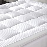 3 Inch Extra Thick Plush Mattress Topper for Full Size Bed, 100% 250TC Striped Jacquard Cotton...