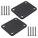 Hordion 2 Pack Guitar Neck Plate, Metal Neckplate Replacement Electric Guitar Parts with Crews, Black