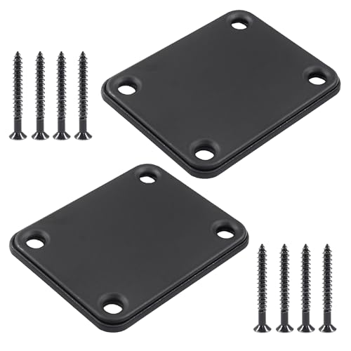 Hordion 2 Pack Guitar Neck Plate, Metal Neckplate Replacement Electric Guitar Parts with Crews, Black