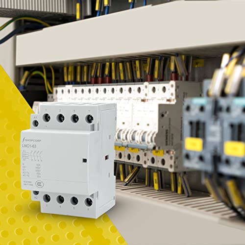Shopcorp 63 Amp 4 Pole Normally Open (No). Iec 400V Contactor (Silent Operation) – 220/240Vac Coil, 40A Contactor Motor Load And Lighting Load 60A With Mounting Base For Din Rail #TOP5