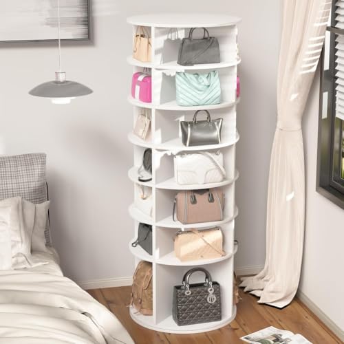 NestLude Shoe Organizer, 7 Tier Rotating Shoe Rack Tower, Spinning Shoe Display, High Bottom Design Shoe Tower Spinning Storage, Revolving Rack 360, Closet Handbag Display Rotate Organizers (White01)