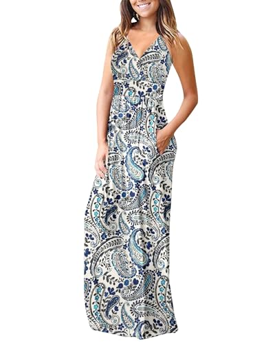 Image of AUSELILY Maxi Dresses for Women Summer Casual Sleeveless V Neck Wrap Dress | Sleeveless Long maxi dress with wrap V neck & side pockets, for formal cocktail, beach & casual daily wear