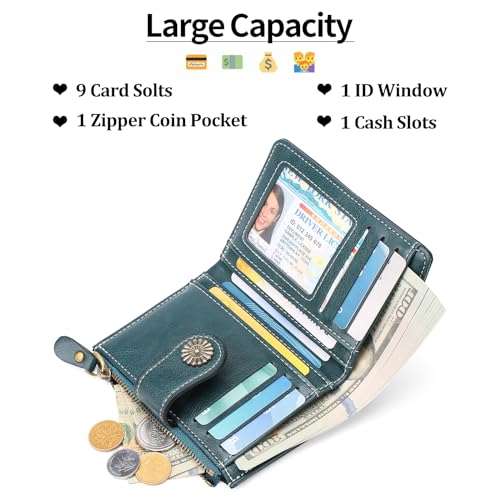 Image of Small Wallet for Women Bifold Credit Card Holder RFID Blocking with Zipper Pocket