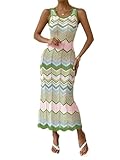 GORGLITTER Women's Sleeveless Sweater Dress Ribbed Knit Crochet Scallop Hem Bodycon Midi Dresses Green Medium