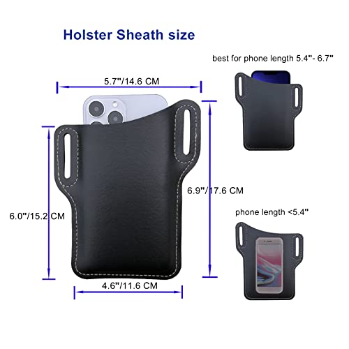 Faux Leather Phone Holster Sheath, Maezar Belt Loop Waist Carrying Pouch Case For Iphone 14 Pro Max, 14 Pro,13 Pro Max, Galaxy Note 20 Ultra, S22 Ultra,Motorola Edge, Universal Phone Holder Case-Black #TOP1
