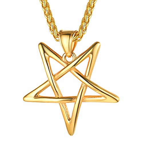 FaithHeart Leviathan Satanic Brimstone Cross Necklace, Gold Plated Stainless Steel Satan Church Jewelry, Alchemical Symbol for Brimstone Pendant Satan Goat Necklaces for Men with Gift Box 01