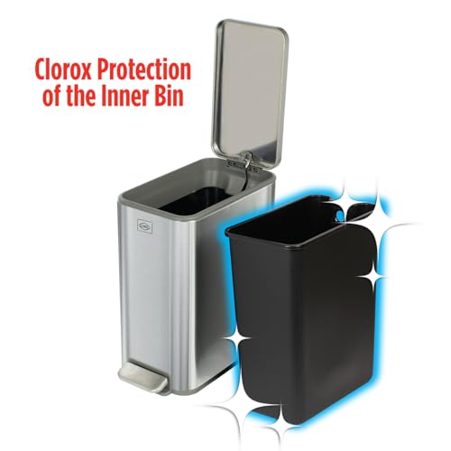 Clorox Slim Trash Can - 2.6 Gallon (10 Liter) Small Metal Trash Can with Soft Close Lid, Step Pedal, Removable Bucket - Stainless Steel Waste Bin for Narrow Spaces, Bathroom, and Office - image 3
