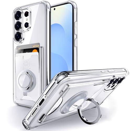 Shields Up for Samsung Galaxy S26 Ultra Case, Minimalist Wallet Case with Card Holder (3 Cards) & Ring Stand/Kickstand, [Drop Protection] Slim Protective Cover for Samsung Galaxy S26 Ultra, Clear