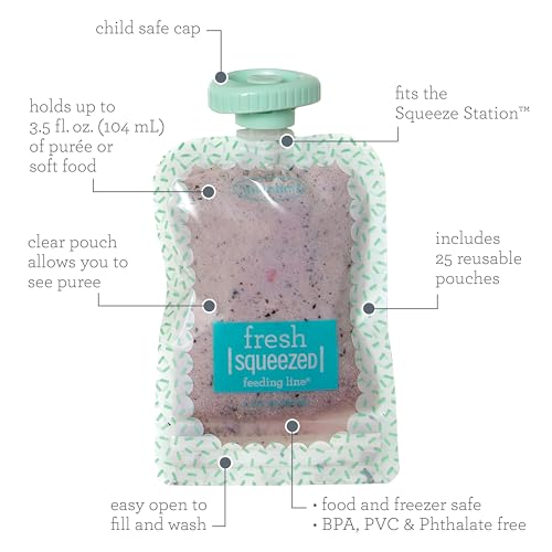 Image of Infantino Reusable Squeeze Pouches, BPA-Free, 3.5 oz, 25-Count, Reusable Pouches (Pack of 6)