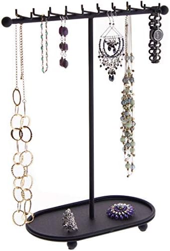 Angelynn's Necklace Holder Tree Display Stand Jewelry Organizer Hanging Freestanding Necklace Pendant Storage Rack, Gianna Black