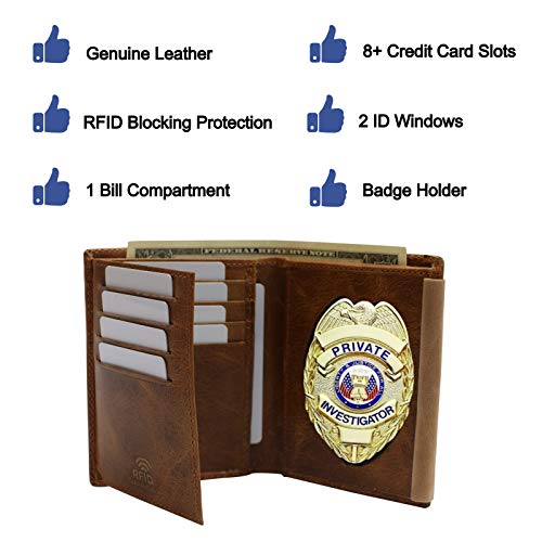 RFID Blocking Genuine Leather Badge Holder Bifold Wallet USA Series (Tan)2