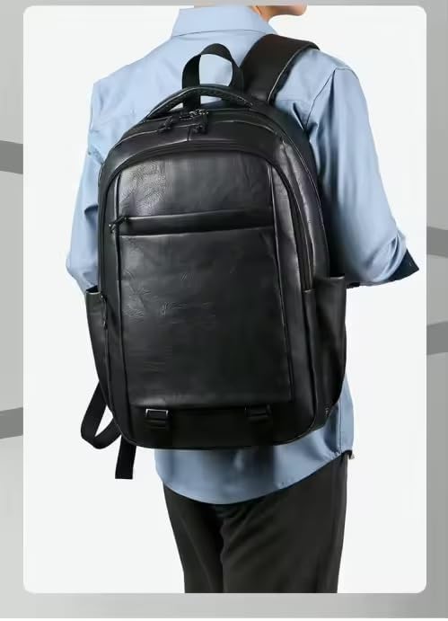 PU Leather Backpack for Men & Women - Work & College Backpack with Laptop Compartment (Black)