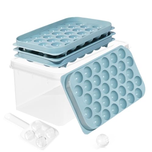 Image of Ice Cube Trays with Lid and Bin, 0.8 IN Small Round Ice Cube Mold - Easy Release Stackable Ice Ball Maker for Cocktail,Whiskey and Drinks, BPA-Free(0.8in /64 balls&box)