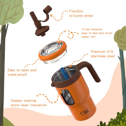 Image of OISIZ 14oz Kids Tumbler with Straw Lid & Handle,Kids Cup with Animal Accessory for School,Kids Water Bottles with Dust-proof Cover,Leakproof Water Bottles,316 Stainless Steel,Keep Cold 24 Hours-orange