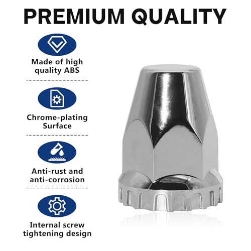 Image of 33mm ABS Chrome Dome Screw-on Lug Nut Caps Standard Flanged Column Lug Nut Cover Dome for Semi Truck Trailer (20PCS)