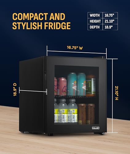 Image of NewAir 60 Can Beverage Refrigerator | Compact Freestanding Mini Fridge for Bedroom, Dorm, Office or Gaming Room | Glass Door, Adjustable Shelf & Quiet Cooling | Black