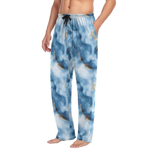 Marble Blue Men’s Pajama Bottoms Straight Leg Lounge Pants with Soft Touch Fabric4