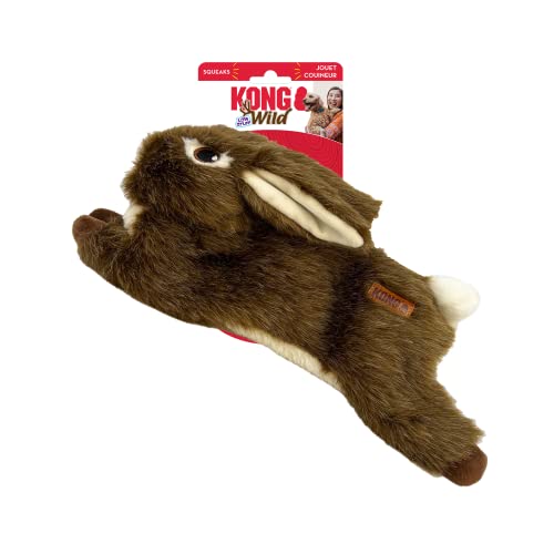 KONG Wild Low Stuffing Dog Toy – Coniglio – Peluche durevole con Squeaker – Imbottitura minima per meno disordine – Morbido giocattolo da masticare per cani di taglia piccola, media e grande
