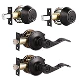 Probrico 2 Set Oil Rubbed Bronze Exterior Entry Lever and Single Cylinder Deadbolt Combo Pack, Keyed...