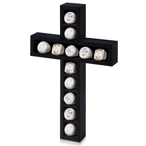 Image of Teenyyou Championship Ring Display Case, 12 Posts, Black Wood Wall Mount