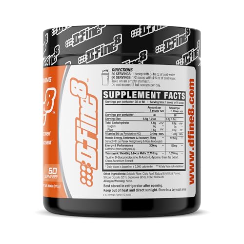 Image of Thermogenic Pre-Workout Energy Powder & Shredding Supplement, Boost Energy Mood & Focus, Sugar Free, Contains Senactiv, Endurance, 300mg Caffeine, N-Acetyl-L-Tyrosine (Mango Orange)