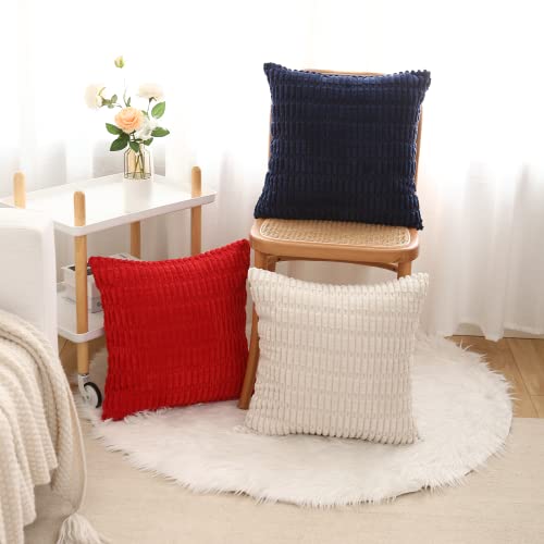 Softalker Corduroy Throw Pillow Covers 18 X 18, Set Of 4, Soft Striped Farmhouse Boho Pillow Cover, Modern Decorative Cushion Pillow Case For Couch Sofa Bedroom Living Room (No Inserts), Red/Blue #TOP6