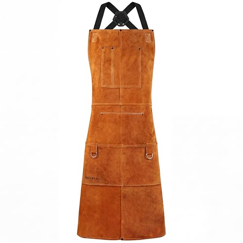 shenwld 6 Pockets Leather Welding Apron Heat Resistant Protection 36
