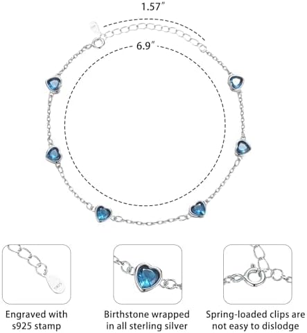 925 Sterling Silver Birthstone Bracelet 12 Color Options Diamond Heart Bracelet Jewelry Gift for Women - Image 2