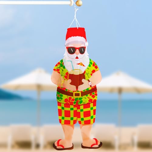 NOVWANG 40 Inch Christmas July Windsock, Summer Christmas Windsock Outdoor Hanging Flag Summer Santa Decorations Beach Hawaiian Party Decoration for Home Garden Yard Patio Lawn Decor