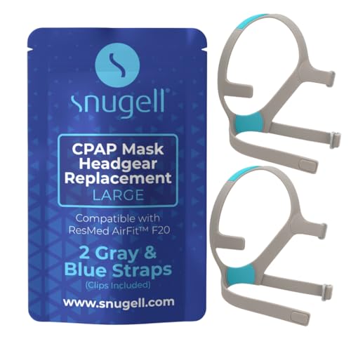 AirFit ResMed F20ヘッドギア用交換用ストラップ Lサイズ フルフェイス CPAP マスク Snugell (2パック) ? ウルトラソフトプレミアム弾性ナイロン製 ? グレーとブルーのカラーウェイ ? クリップは含まれません