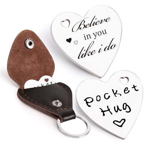 Qunrwe Pocket Hug Leather Keychain,Double Sided Miss You Long Distance