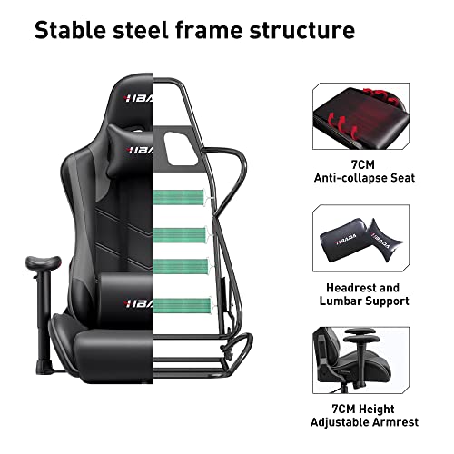 Hbada Gaming Chair Ergonomic Racing Chair High-Back Computer Chair with Height Adjustment Headrest and Lumbar Support E-Sports Swivel Chair, Grey