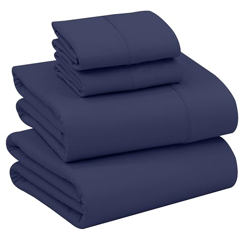 RUVANTI 100% Cotton Sheets Queen Size Set, 4 Pieces, Soft & Breathable Percale Weave Bedding, Deep Pocket 16", Hotel Standard, Crisp Cool Feeling, Durable, Perfect Dyed Bed Sheet, Crown Blue