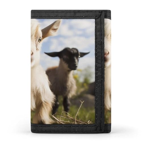 Cute Goat Trifold Wallets for Men Women Rfid Blocking Wallet Slim, 8 Card Slots 1 Note Compartments & 1 Id Window, Minimalist Front Pocket Wallets, Coin Zipper Pocket-Black3