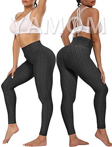 YAMOM High Waist Butt Lifting Anti Cellulite Workout Leggings for Women Yoga Pants Tummy Control Leggings Tight Black - Thumbnail 3