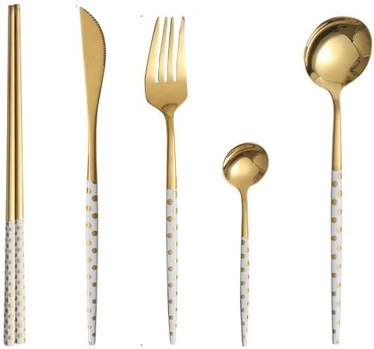 Silverware Flatware Set, 5/20/30/40/50/60 Piece Stainless Steel Portuguese Tableware Steak Knife, Fork, Spoon And Coffee Spoon Set(White,20 Piece set for 4)