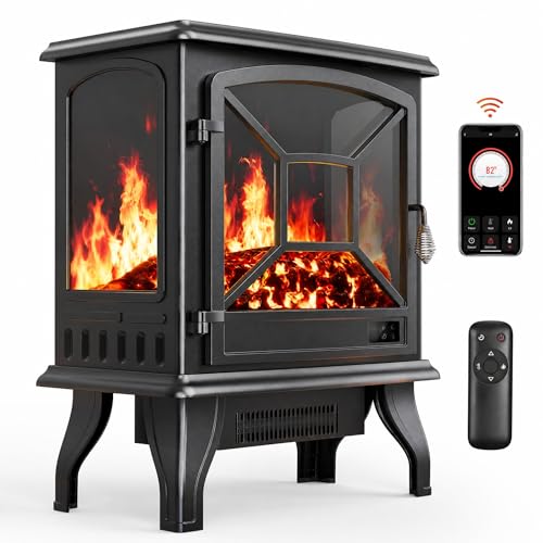 Image of Silonn 24 inch Electric Corner Fireplace - Portable Low-Noise Heater with App & Remote, 5 Adjustable Flame Levels, Timer & Temperature Control for Home, Living Room & Bedroom, Black