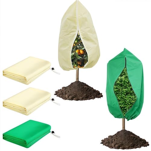 3 Pieza Funda para Plantas invierno, 100x80cm Protección Invernal para Plantas, Reutilizable Protector Plantas Invierno con Cremallera, Manta Antiheladas para Plantas para Palmeras（2Amarillo＋1verde）