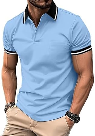 ZITY Mens Polo Shirts Short Sleeve Casual Collared Golf Shirts with Pocket