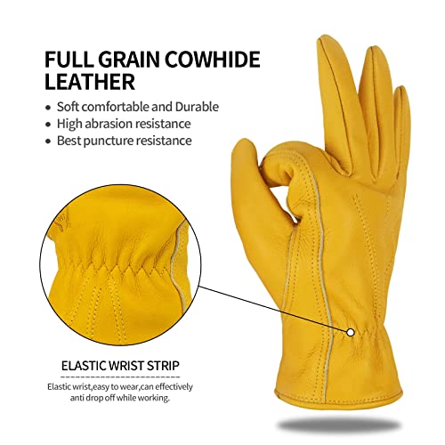 Image of Heavy Duty Leather Gardening Gloves, Reinforced Palm Thorn Protection Gloves for Pruning, Farming, Yard, Landscaping & Outdoor Work, 10 Inch, Pack of 2 Pairs