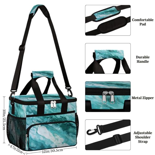 Natural Insulated Picnic Backpack Lunch Box for Women Men Picnic Basket Tote Lunch Bag Picnic Bag Portable Lunch Bags for Picnic, Beach, Work, Trip,Office, Camp Green Marble Texture