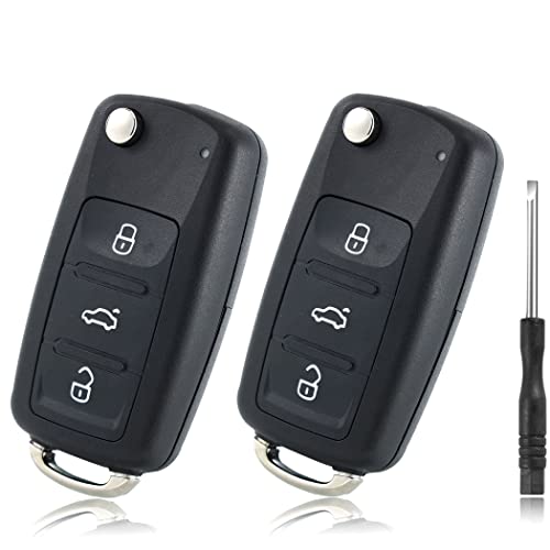 Betterher 2pcs Replacement folding car 3-Button key housing shell with blade key compatible for VW Volkswagen Golf Mk6 T1iguan Skoda Octavia Polo Passat CC SEAT