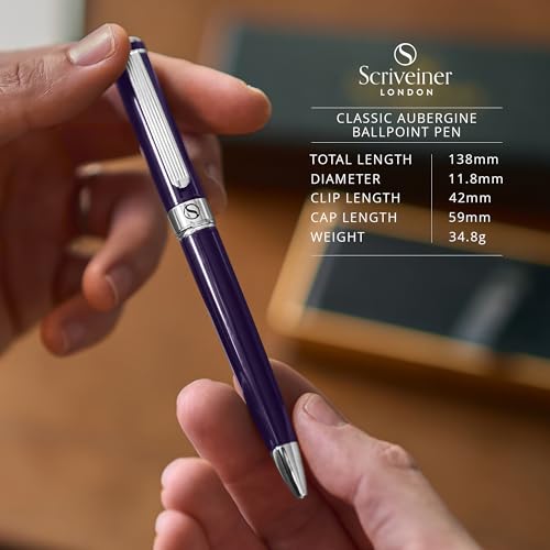Image of Scriveiner Aubergine Lacquer Ballpoint Pen - Stunning Luxury Pen, Schmidt Black Refill, Best Gift Set for Men & Women, Professional Executive Office, Nice Fancy Designer Pens