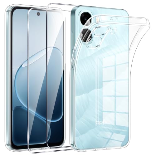 Phoona Cover per OPPO A6X 4G/5G Custodia con 2 Pezzi Pellicola Vetro Temperato,Ultra Sottile Trasparente Silicone Protettiva Case per OPPO A6X 5G Sottile Morbida Antiurto Cover