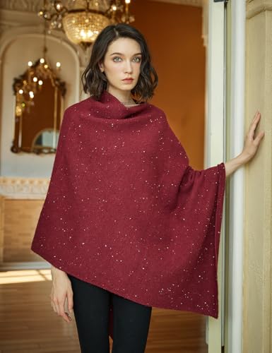 Image of BEAUTELICATE Women Wool Poncho Knitted Tweed Wool Sweater Pullover Pile Collar Cape